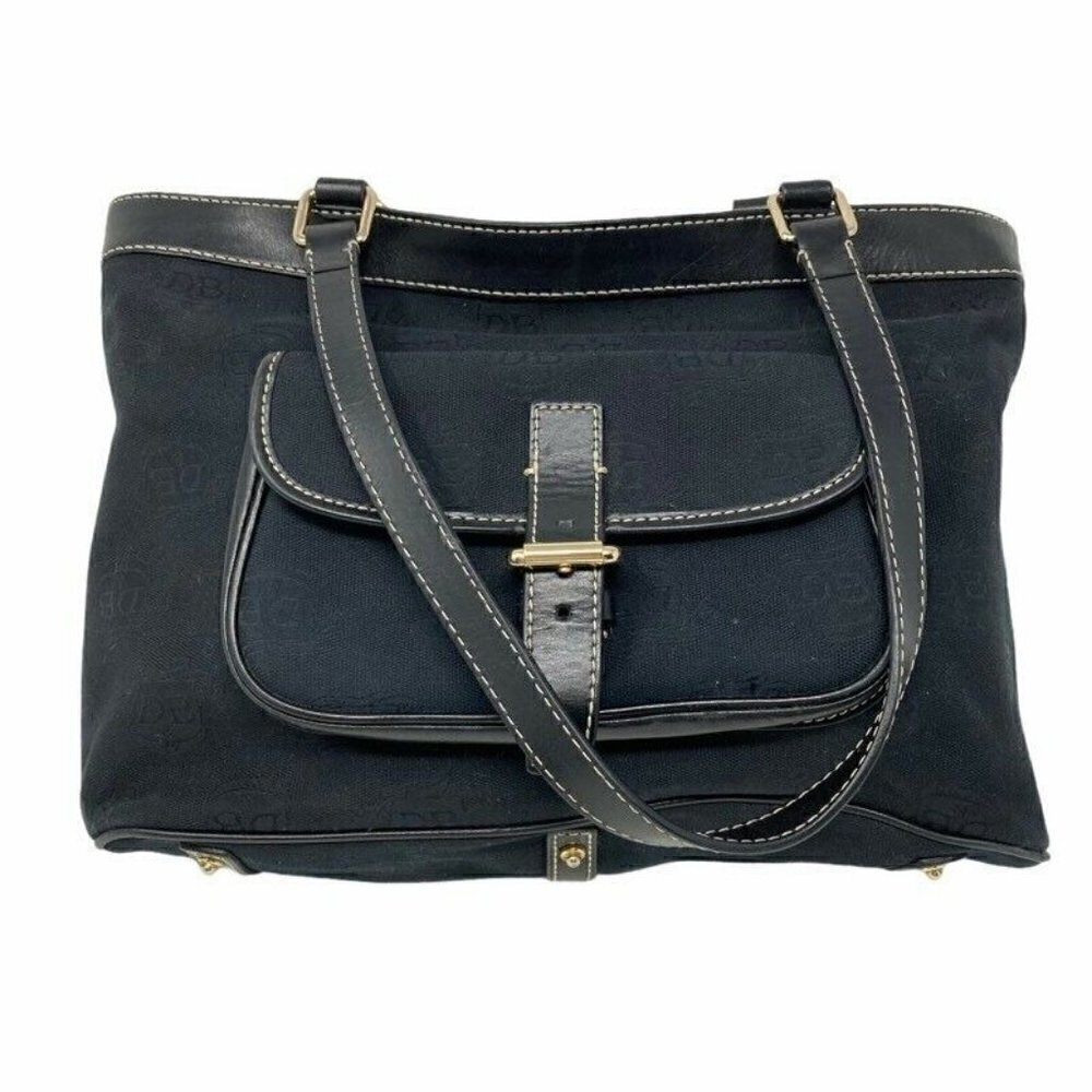 Dooney & Bourke Tote Bag Black Leather Trim Canvas